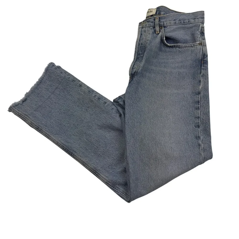 AGOLDE Lana MId-Rise Raw Hem Button-Fly Straight Jeans Women's Size 27